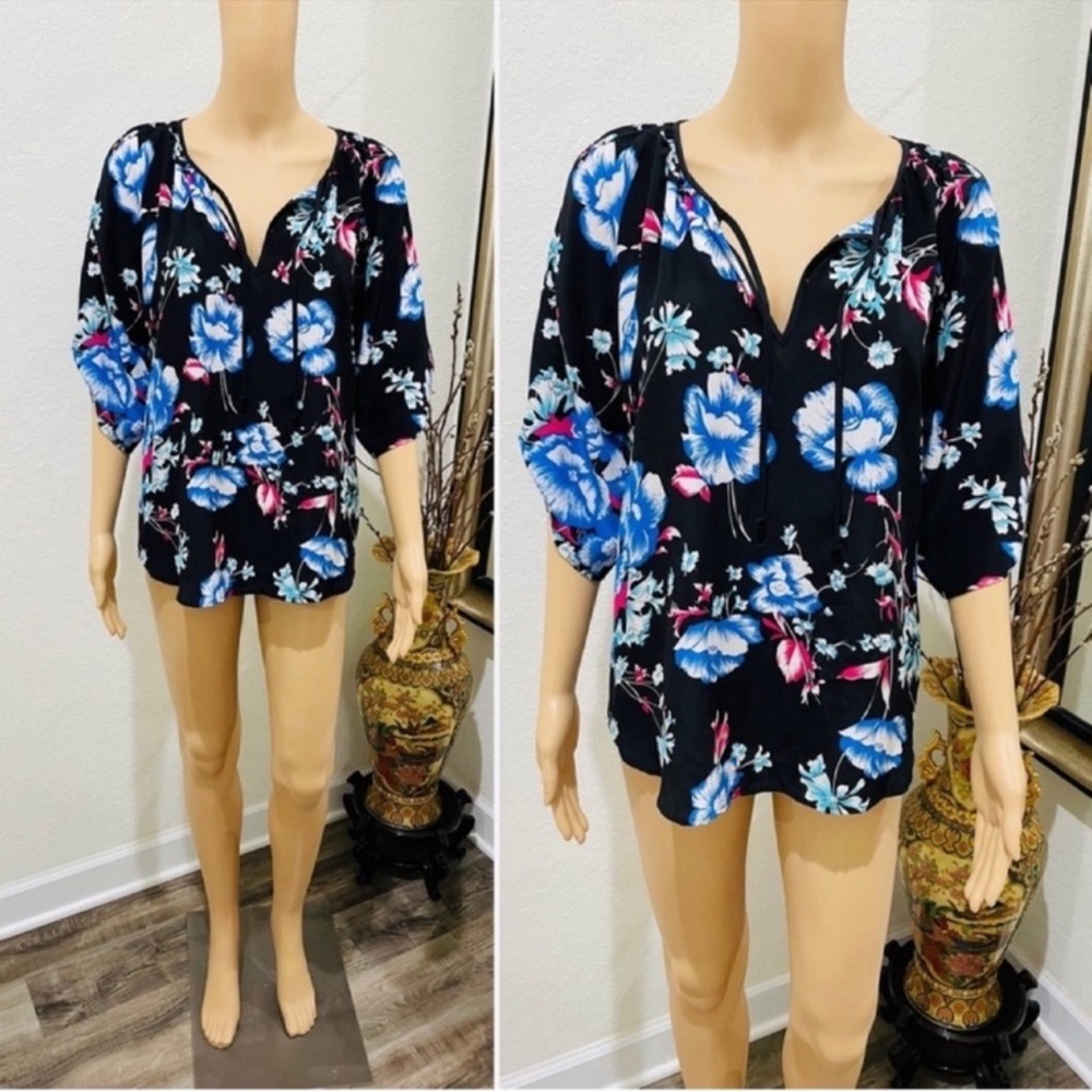 Yumi Kim silk floral black blouse S
